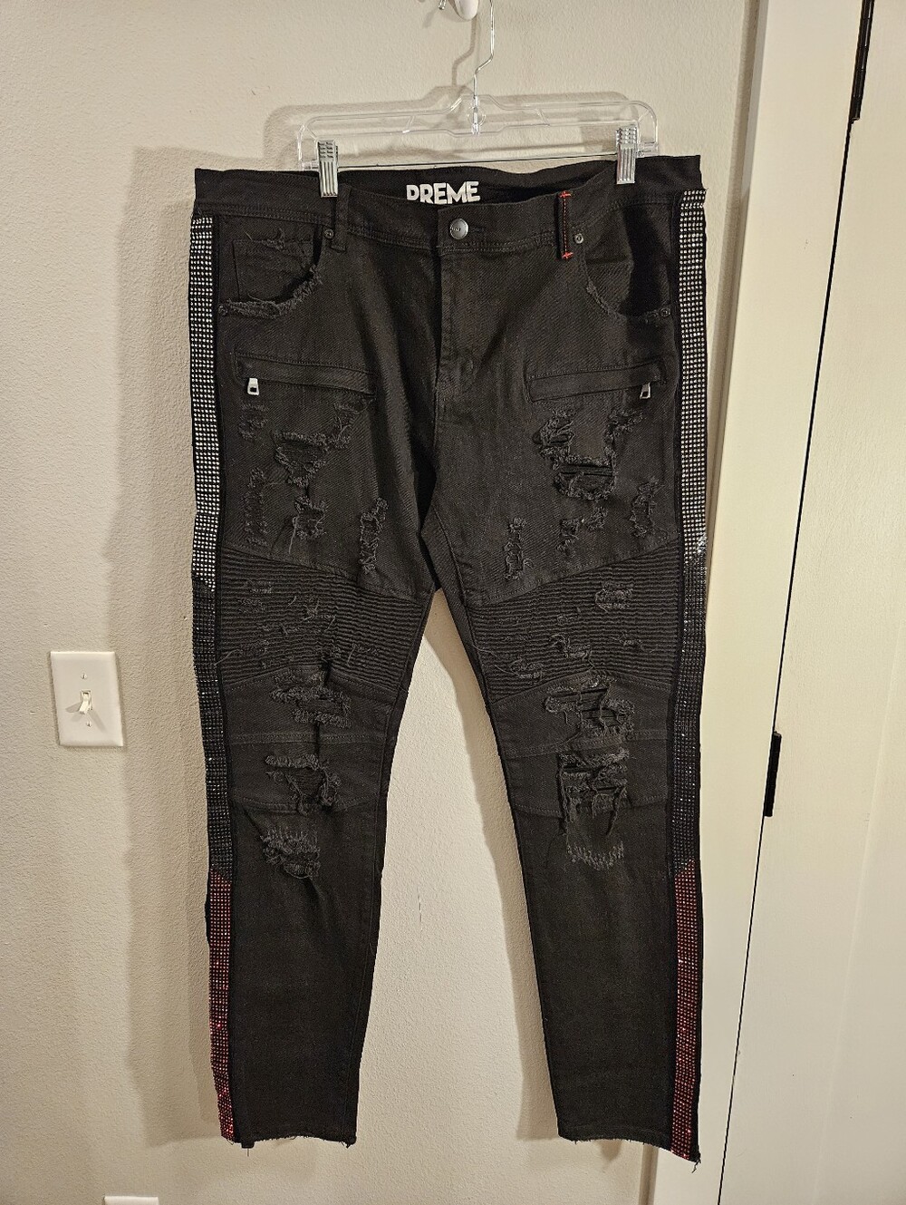 Preme Black Distressed Moto Jeans Men Size 40x34